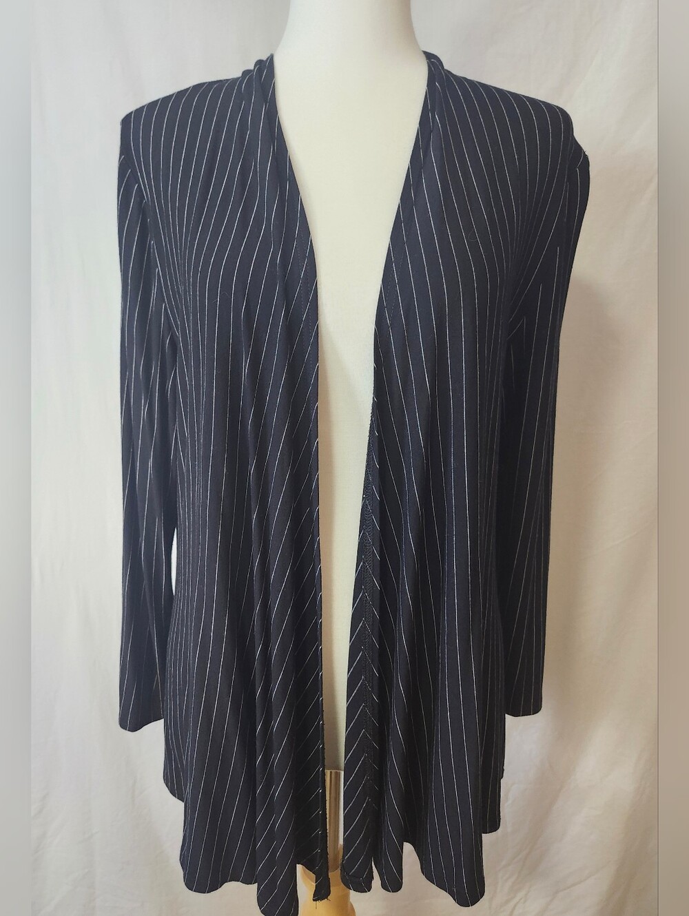 Blue Sky Bamboo Blend Black Pinstripe Open-Front Women's Cardigan Sweater